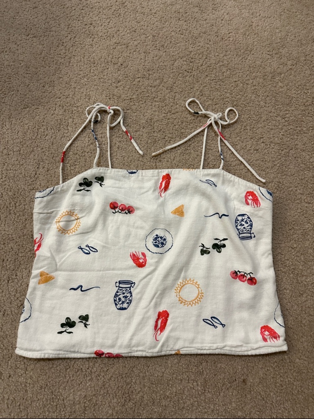 Abercrombie & Fitch Women’s Women’s Printed Tie-Strap Linen Blend Crop Cami